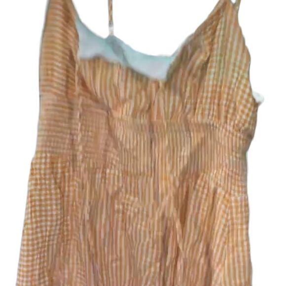 Urban Outfitters Dress Forum Orange White Gingham Smocked Mini Dress - M - Picture 10 of 11